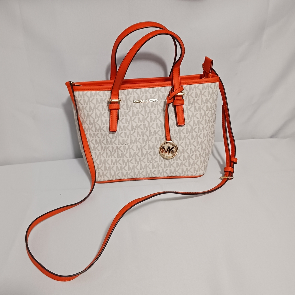 Michael Kors Orange and White Shoulder Bag with Structured Design